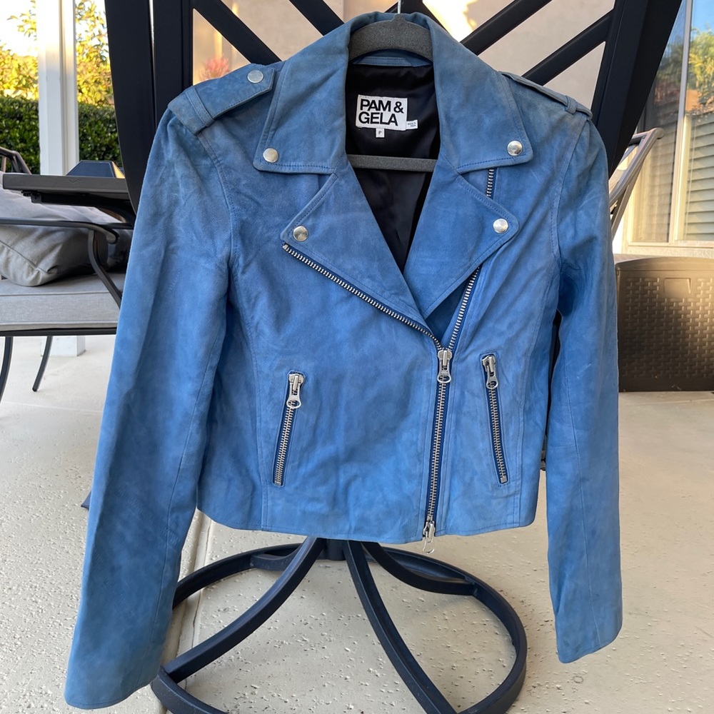 EUC Blue Suede Moto Jacket
